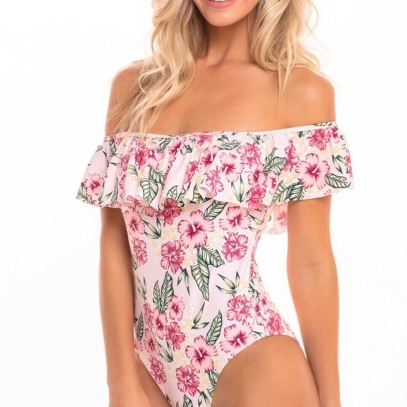 NWOT Cabana del Sol off shoulder floral swimsuit small - new! - Picture 3 of 3